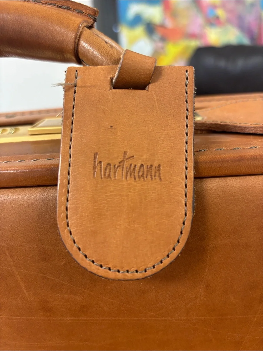 Tumbled Brown Leather Briefcase with Top Handle